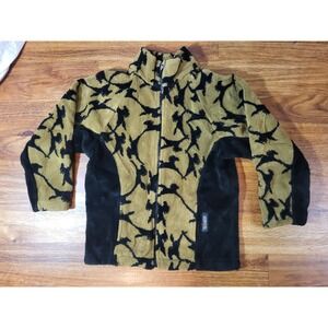 Kerrits Beige & Black Horse Print Fleece Full Zip Jacket Size M Youth Size